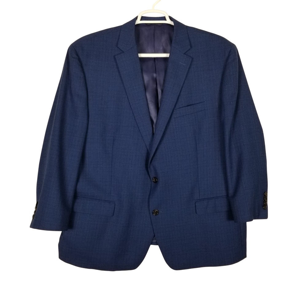 Lauren Ralph Lauren Blazer Men 48R Blue Glen Plaid 100% Wool 2-Button Sport Coat